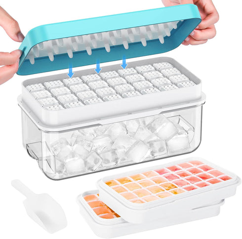 PHINOX Ice Cube Tray with Lid and Bin, 64 pcs Ice Trays for Freezer with Container, BPA Free