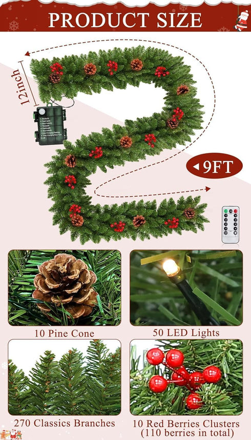 9 8 TURNMEON Dual Color Change Ft Prelit Christmas Garland Remote Control Warm White & Multicolor Lights Timer Modes