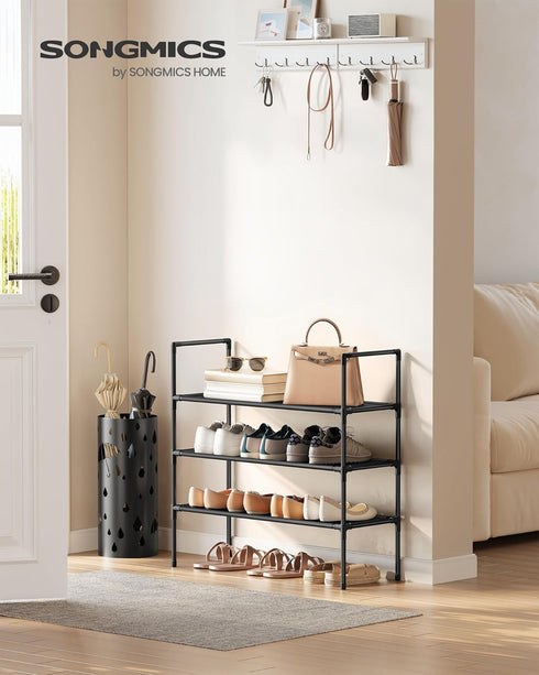 3-Tier Closet, ULSH043BH01 SONGMICS Shoe Rack, Shoe Storage for Hallway Slim and Space-Saving, Metal Frame, Non-Woven