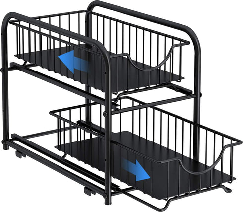 AIYAKA Pull-out Cabinet Organizer, Stackable 2-tier Under Sink Rack with Sliding Storage Drawer for Bathroom, Kitchen,