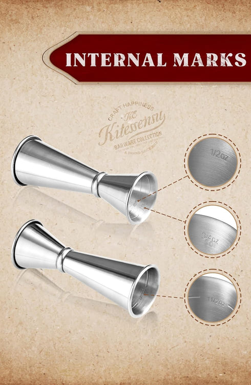 KITESSENSU Jigger for Bartending, Japanese 2 oz 1 oz with Measurements, 18/8 Stainless Steel Cocktail Jiggers