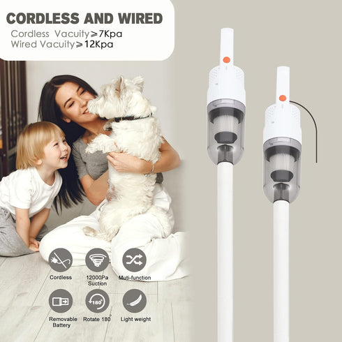 Cordless Vacuum Cleaner, 2-in-1 Lightweight Stick Vacuum with 100W Powerful Motor, Portable Handheld for Hard Floor &