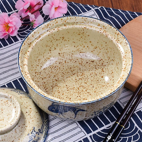 Ramen Bowl with Lid, Japanese Style 25.4 OZ Big Ceramic Bowl for Soup, Rice Noodle, and Porridge, Microwave Safe