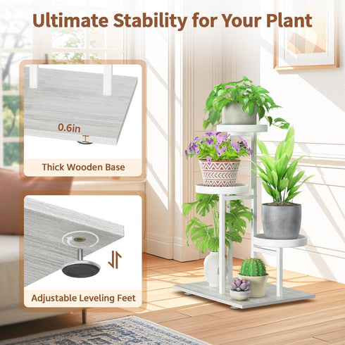 3 LASZOLA White Tier Plant Stand Indoor Heavy Duty Rack for Modern House Planter, Metal and Wooden Vertical Organizer