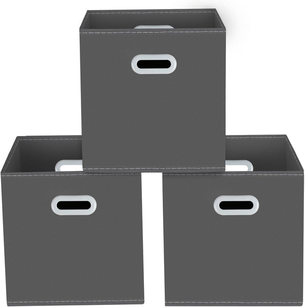 Yunkeeeper Fabric Cube Organizer with Handle, Foldable Storage Bins for Cloth or Accessory, 11x11x11, Set of 3 (Gray)