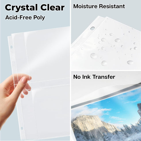 Dunwell 5x7 Photo Sleeves for 3-Ring Binder, 10 Pack for 40 Pictures, Acid-Free Poly Plastic Photo Album Refill