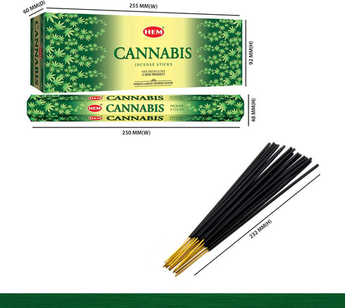 Hem Cannabis Incense Sticks - 120 Sticks, 6 Boxes, 9 Inches Long, 20g per Box - Perfect for Meditation