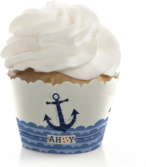 Big Dot of Happiness Ahoy Nautical Baby Shower or Birthday Party Decorations Cupcake Wrappers Set of 12