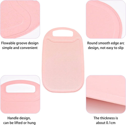 Wheat Straw Chopping Board for Kitchen, Juice Grooves, Easy Grip Handle, Dishwasher Safe, Pink