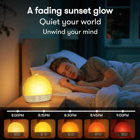 ARUQO 30 Dimmable Snooze, Wake Up Light Sunrise Alarm Clock, White Noise Sound Machine with Soothing Sounds, Night