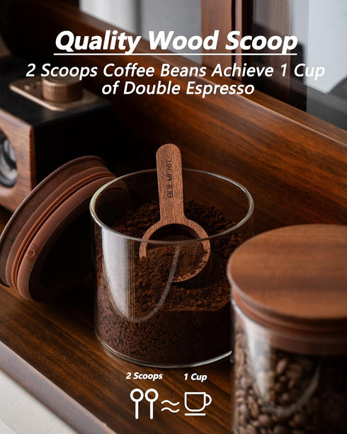 17 oz Sets 2 Coffee Canister with Scoop and Wooden Lids, Airtight Glass Coffee Beans Storage Container of for Ground