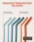 Nightingale Reusable Silicone Straws - Set of 6 Coral Multi Bendy Drinking Straw with Cleaning Brush for Kids
