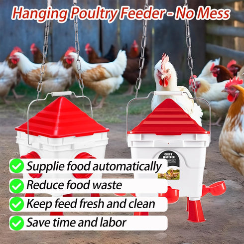 Set, 13 lb 2 Chicken Feeder and Waterer No Waste Automatic Chicken Feeder Bucket & Gallon Gravity Chicken Waterer