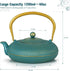Green Cast Iron Teapot, Large Capacity 40oz/1200ml with Infuser for Loose Leaf, Stovetop Safe