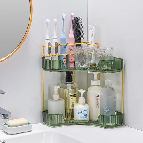 2-Tier Countertop shuang qing Upgraded Corner Bathroom Organizer Spacious Storage for Makeup, Skincare & Perfumes
