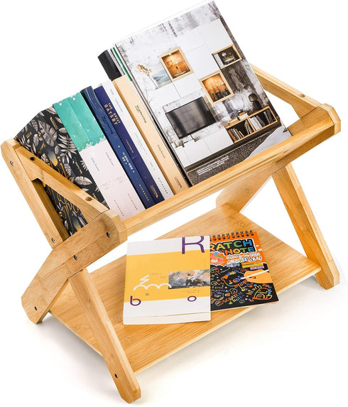 Okllen Kids' Book Caddy with Shelf, Bamboo Bookcase Book Storage Organizer for Toddlers, Bedroom, Playroom