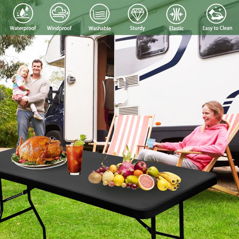 6 Pack 8 (Grey,30" 96") Picnic Table Cover Elastic Fitted Tablecloths for Foot Rectangle Tables Waterproof Stretch