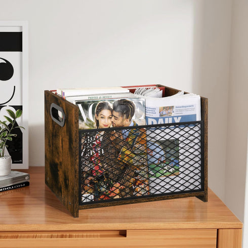 YINMIT Magazine Holder, Large Desktop Rack for Home Office, Farmhouse File Storage Basket for Magazines, Books,