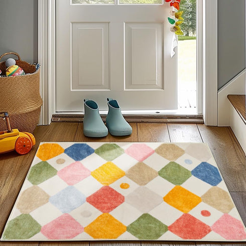 jinchan 2x3 Area Rug, Kids Entryway Washable Indoor Doormat, Colorful Trellis Kitchen Rug for Nursery Room