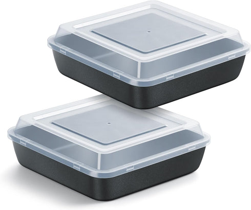 E-far 8x8 Inch Square Baking Pan with Lid Set, Nonstick Square Cake Pans for Oven Cooking, 4 Pieces