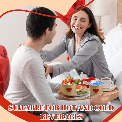 Hsei 60 16oz Pcs Valentine's Day Disposable Soup Bowls Heart Ice Cream Cups Snack Paper Bowls Dessert Sundae Yogurt