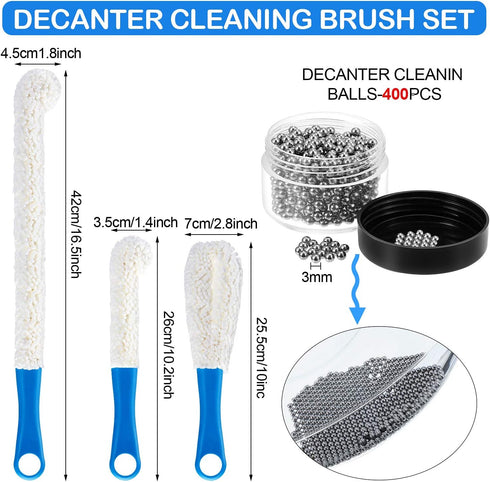 3 400 Pieces Decanter Cleaning Brush Flexible Bottle Scourer and Pieces Reusable Decanter Cleaning Beads Household