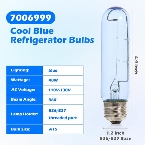 Blue Refrigerator Light Bulbs E26 Compatible with Sub Zero,7006999 Refrigerator Glass Lamp Replacement 40W 120V (1) by GGTE