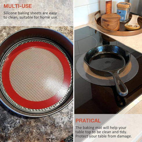 Set of 3 Reusable 8 Inch Round Silicone Baking Mats, Silicone Mat for Cake, Pizza, Pie, Bread, Macaron (Red, Blue, Grey)