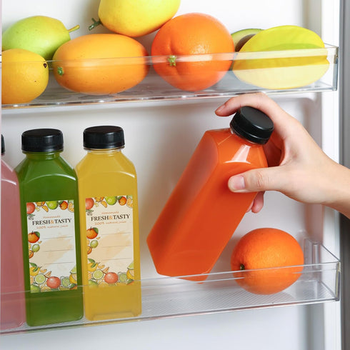 12pcs 12oz TOMNK Juice Bottles, Reusable Plastic Juice Containers Bottles with Caps and Labels, Funnel, Brush Beverage