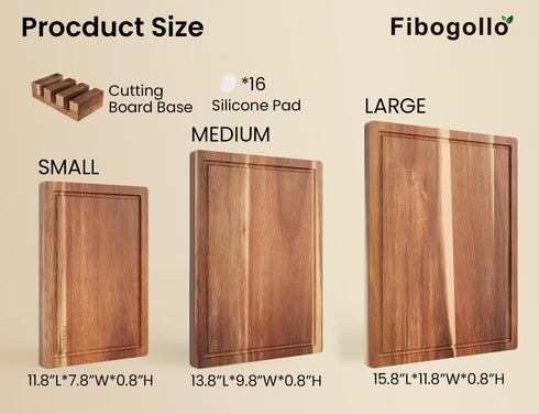 Kitchen(Set 3),Wooden Set Fibogollo Acacia Wood Cutting Boards for of Chopping Boards with Juice Groove, Large Serving