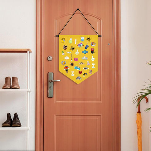 Wall Hanging Brooch Organizer Storage Board, Colorful Enamel Pin Badge Canvas Display Banner, 12.6x10in (Yellow)