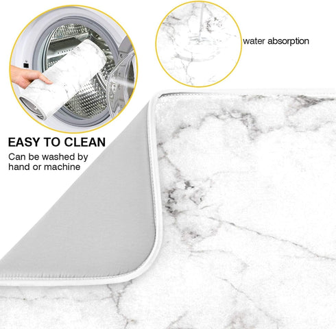 White Marble Dish Drying Mat, Gold Absorbent Microfiber Drying Rack Pads 16x18 inch for Kitchen Countertop