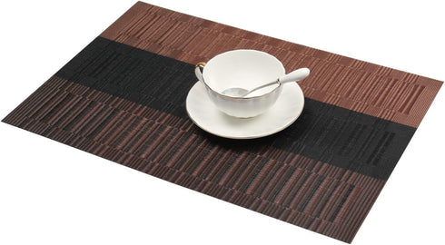 SHACOS Placemats Set of 4, Woven Vinyl Table Mats, Ombre Coffee Black, Heat Resistant, Wipe Clean