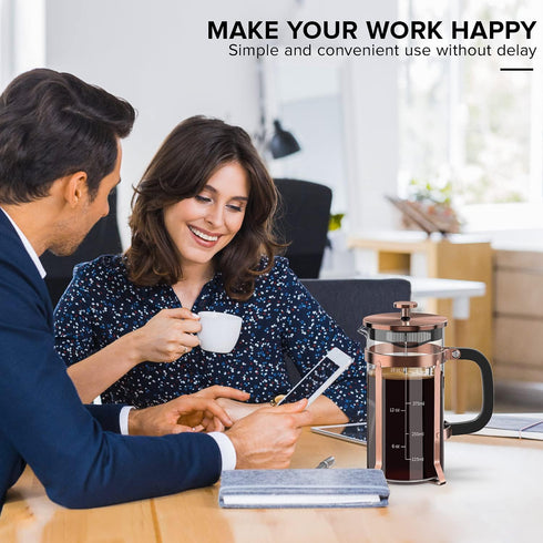Coffee Maker, 304 Stainless Steel French Press with 4 Filters, Heat Resistant Borosilicate Glass, 21 Ounce, Copper