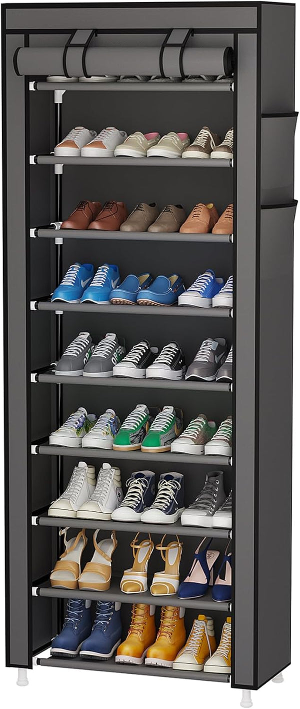 Calmootey 9 Tier Shoe Rack Organizer,Portable Shoe Shelf with Nonwoven Fabric Cover