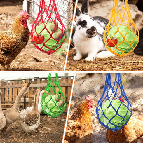 Ranjaner 4pcs Duck(4 Chicken Vegetable Hanging Feeder Polyester Chicken Vegetable String Bag with Metal Hooks in Coop