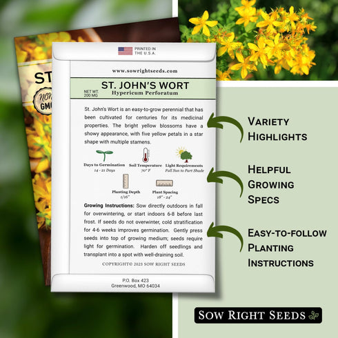 Packet (1) Sow Right Seeds - St Johns Wort Seeds for Planting - Non-GMO Heirloom with Instructions to Plant & Grow an