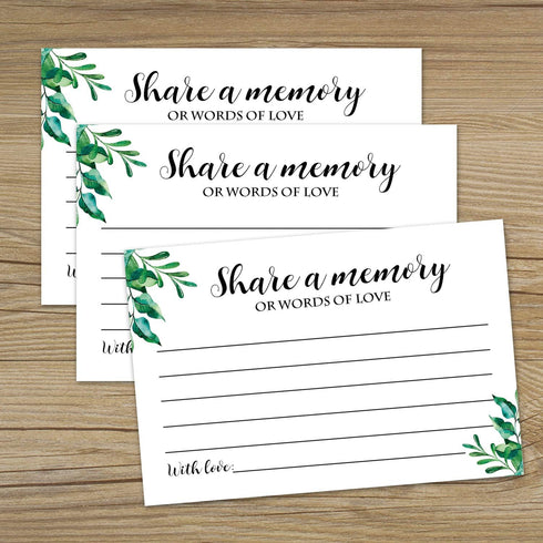 Giftideaworkshop 50 Greenery Share A Memory Cards for Celebration of Life, Birthday, Anniversary, Memorial, and Guest