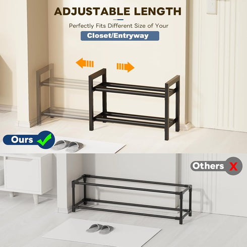 2-Tier Closet, Mavivegue Expandable Shoe Rack, Adjustable Shoe Organizer, Shoe Shelf for Entryway, Front Door