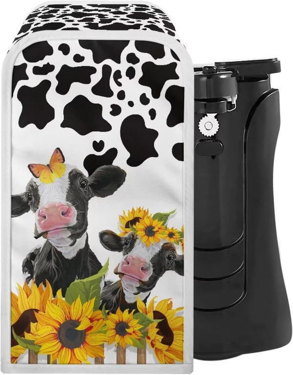 Cow Sunflower Print Can Opener Cover - Washable Electric Dust Cover for Kitchen Home Decor Accessories