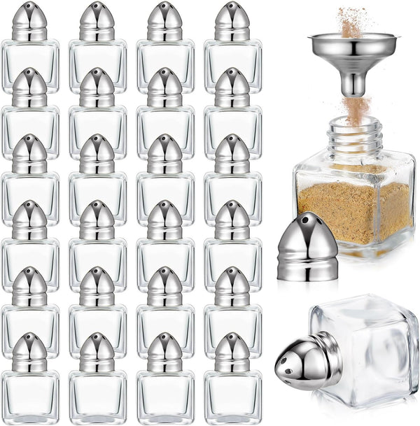 Uiifan 24 Pcs 0.5 oz Clear Mini Glass Salt and Pepper Shakers with Tone Tops, Spice Jars with Funnel for Kitchen