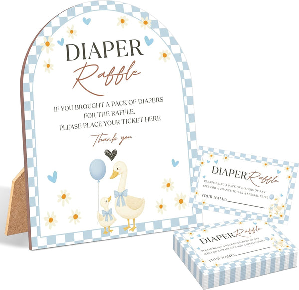 GEQWH 51 Pcs Goose Diaper Raffle Game, Blue Little Goose Baby Shower Game,