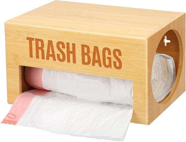 Libreshine Bamboo Garbage Bag Dispenser Roll Holder - Wall Mount Trash Bag