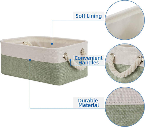 Temary Small Storage Baskets, 6 Pack Decorative Fabric Bins with Rope Handles for Organizing Clothes, Canvas Storage