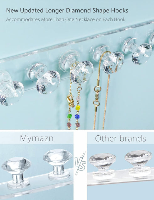 Mymazn 2 Pack Clear Acrylic Necklace Hangers Wall Mounted Jewelry Organizer with 12 Hooks for Girls Women