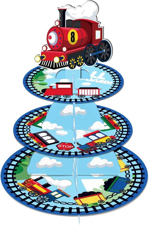 Lide Road 3-Tier Train Cardboard Cupcake Stand - Birthday Party Supplies, Round