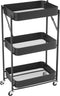 Urban Lifestyle WK640925 3 Tier Foldable Metal Rolling Storage Utility Cart, No Tools Assembly, Black