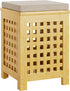 2-in-1 Bamboo End Table with Removable Cushion and Hidden Storage, Ottoman Side Table with Breathable Grid Design