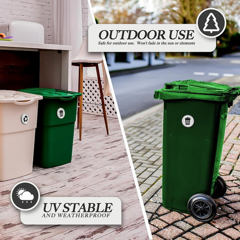 Trash and Recycle Stickers Set of 2 | Weatherproof & UV Stable | Kitchen, Pantry, Office Organization | 3x3" Round