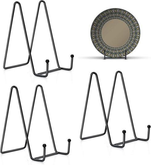 3 Pack 6 Inch Black Metal Plate Stands for Display, Picture Frame Holders for Books, Small Easels, Decorative Plates